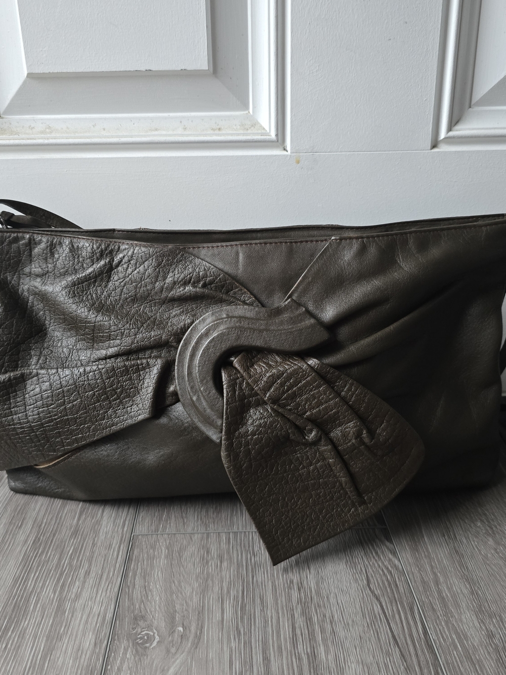Brown Leather Colombian Oversized Bow Clutch Crossbody Shoulder Bag 9" X 16"